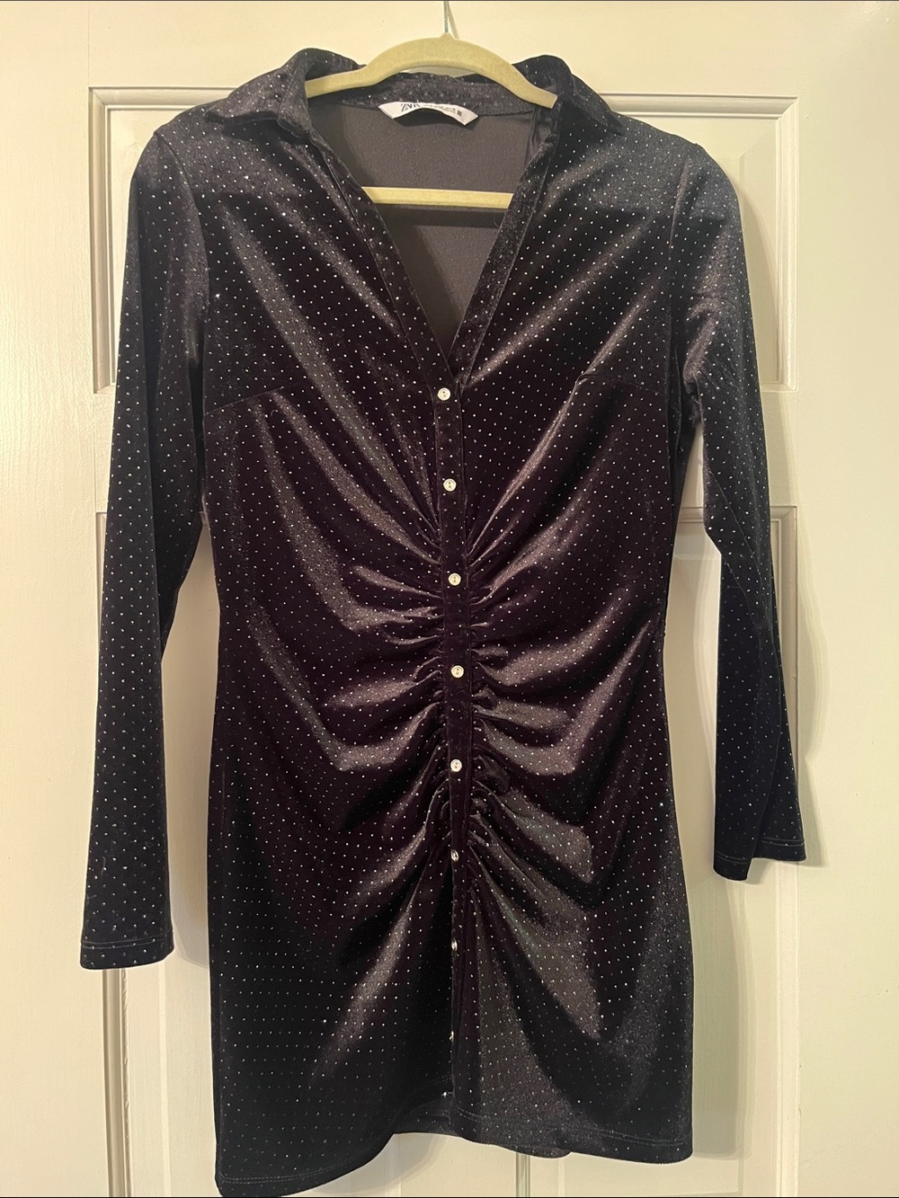 Zara Black Velvet Mini Dress with Silver Dot Detail